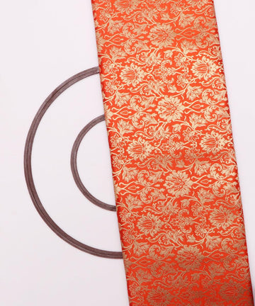orange golden floral design banarasi brocade silk